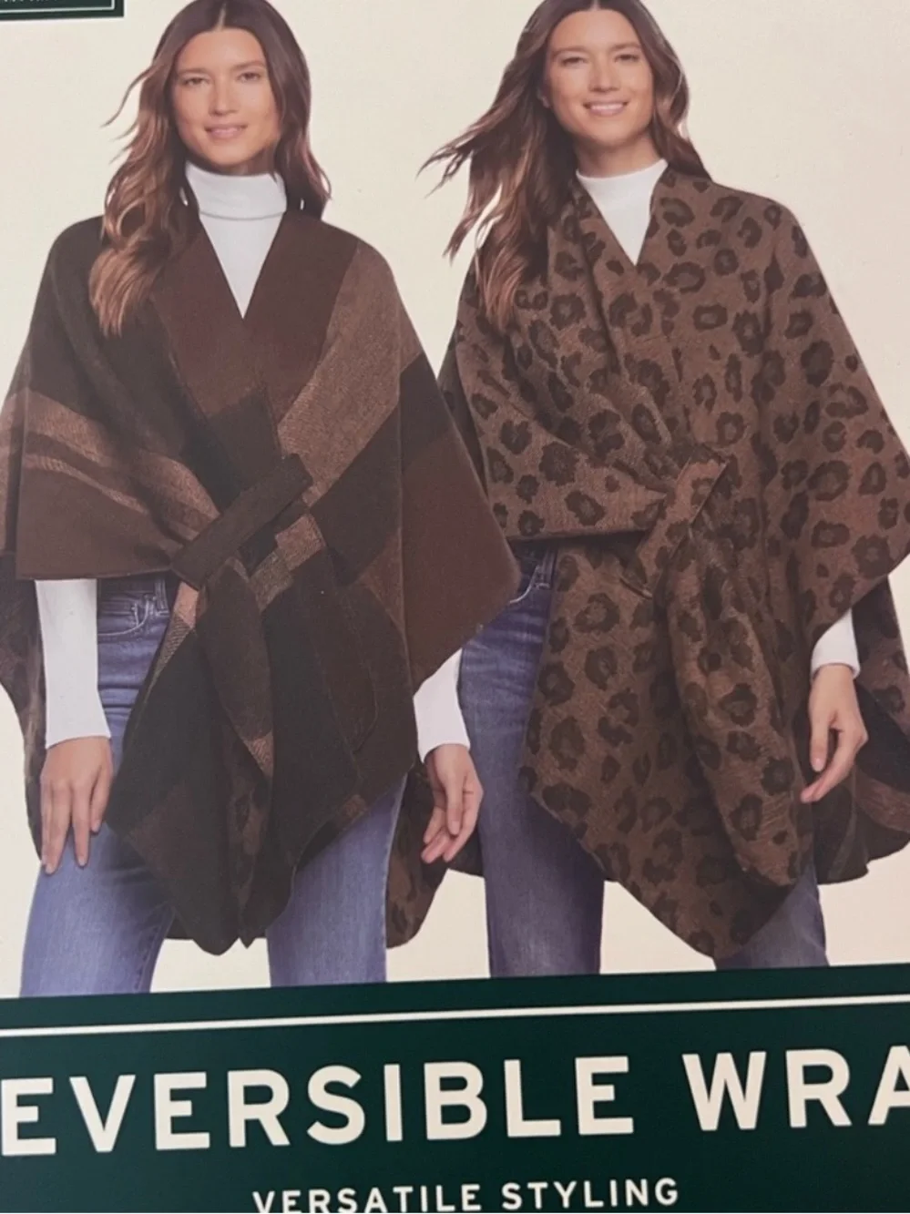 Woolrich Reversible Wrap Poncho Brown Plaid Leopard One Size NWT MSRP $79